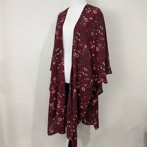 Everly Burgundy Floral Rose Chiffon Kimono Small Dark Feminine Witchy Fairycore